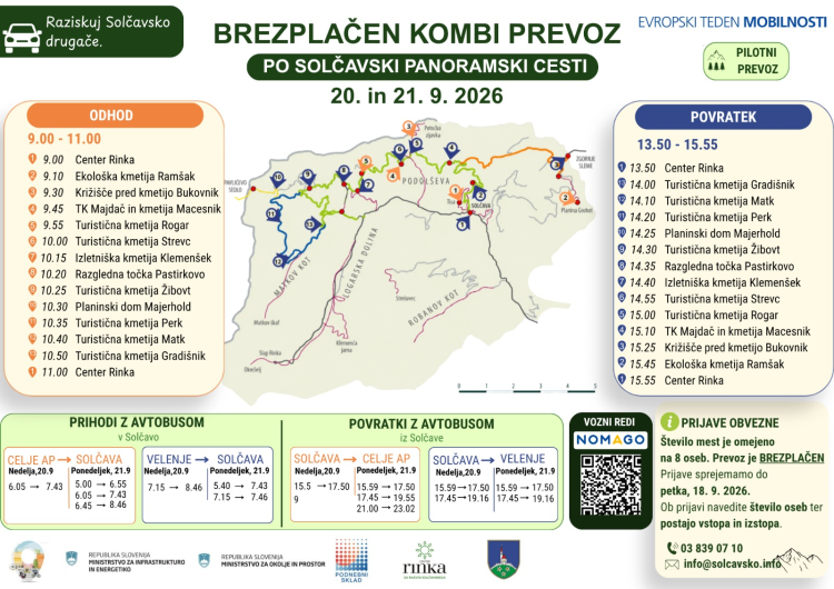 Brezplačen kombi prevoz po Solčavski panoramski cesti