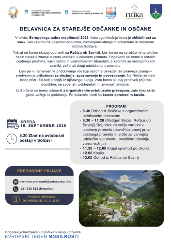 Delavnica za starejše občane: varna in trajnostna mobilnost