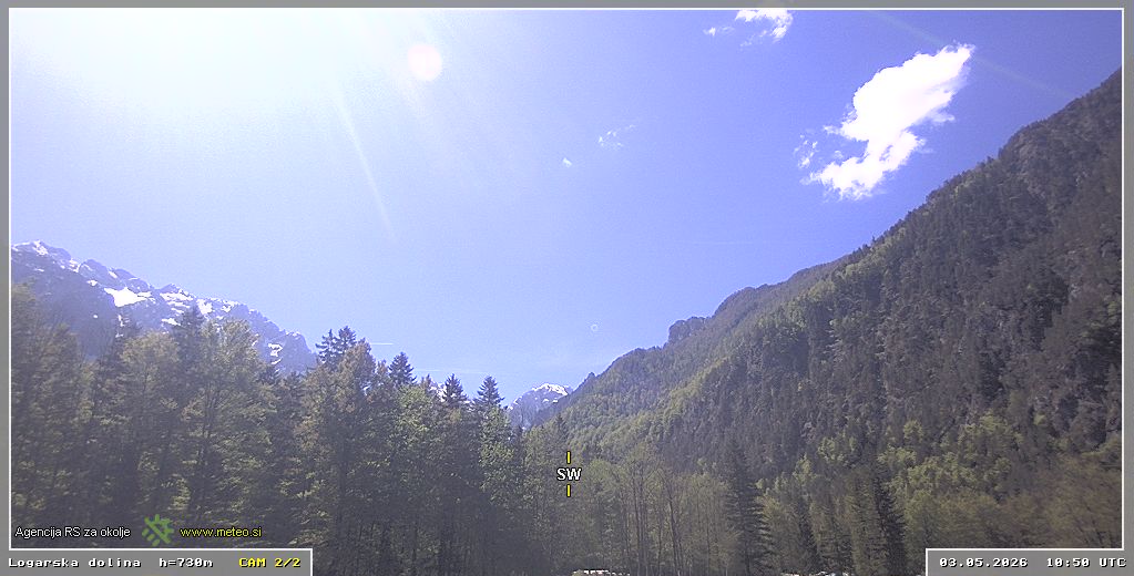 Webcam Logar valley 730 m - view towards southwest