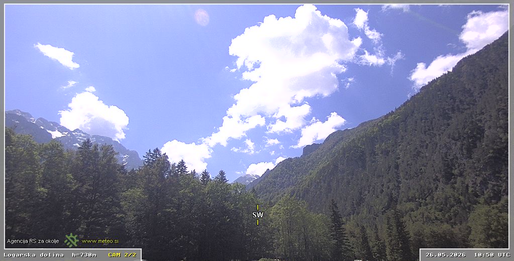 Webcam Logar valley 730 m - view towards southwest