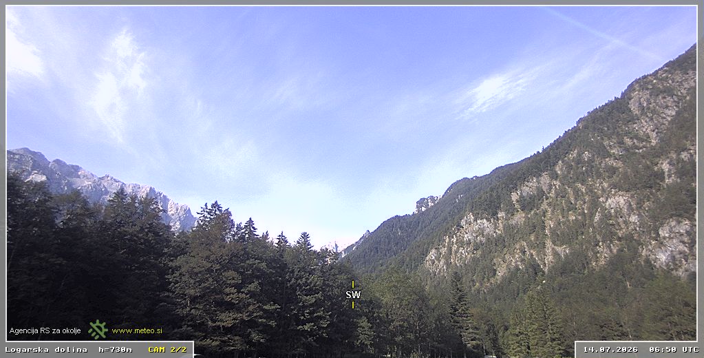 Webcam Logar valley 730 m - view towards southwest