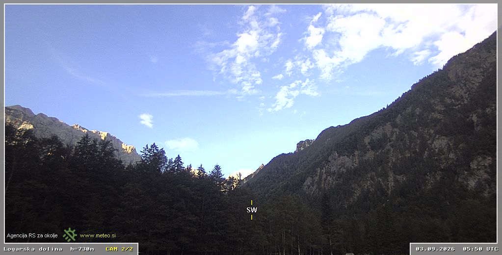 Webcam Logar valley 730 m - view towards southwest